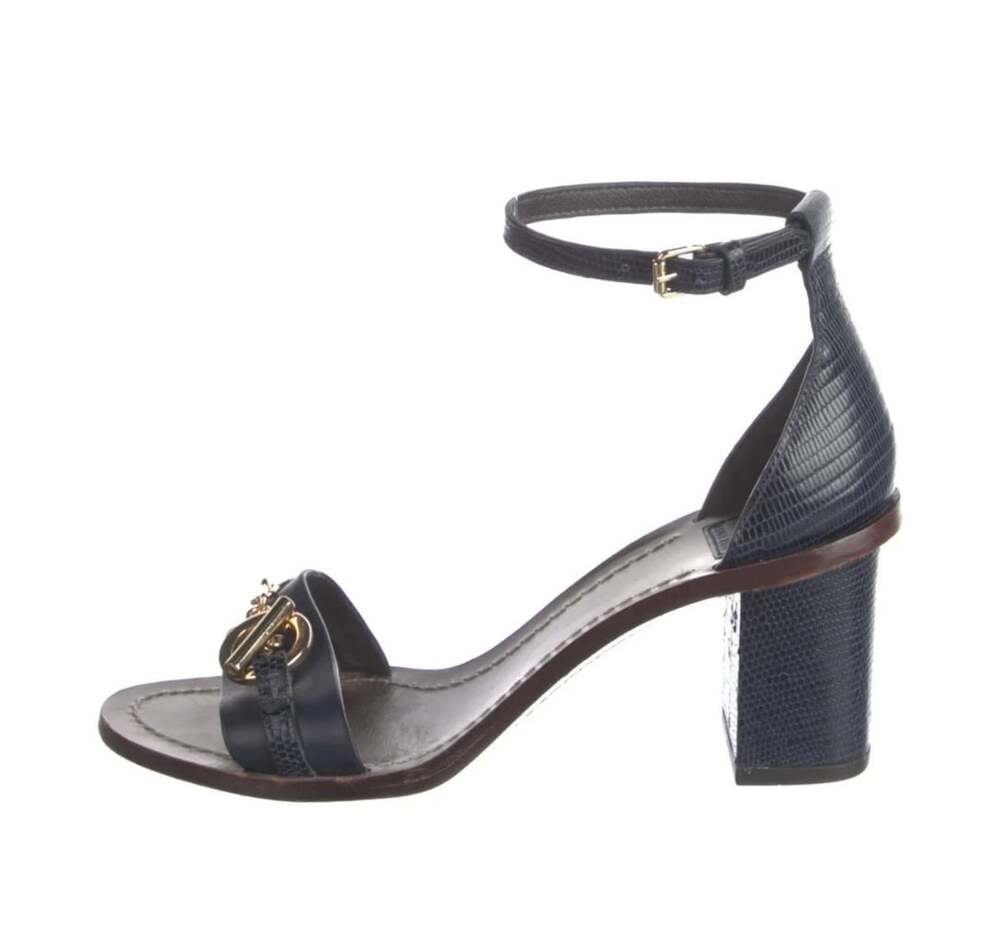 Tory Burch Navy Leather Block Heel Sandals